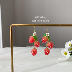 Strawberry Floral Earrings, Unique Strawberry drop Earrings, Cute Fruit Earrings, Creative Berry Earrings Gift, Handmade Berry Earring