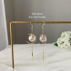 Clear Glass Ball Minimalist Earrings Dangle, Glass Ball Long Drop Earrings, Unique Earrings