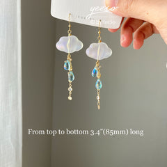 Rain Cloud Earrings Dangle - Fun white Cloud long drop earrings