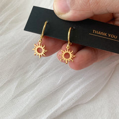 Gold Sun Charm Huggie Hoop Earrings - Sun Dangle Drop Earrings - Gold plated sun earrings
