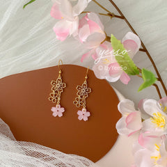 Pink Sakura Cherry Blossom Earrings - Cute Japanese Sakura Flower Drop Earrings