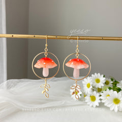 Magical mushroom earrings - Red mushroom dangle earring - unique dangle