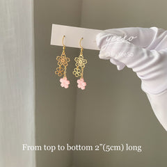 Pink Sakura Cherry Blossom Earrings - Cute Japanese Sakura Flower Drop Earrings