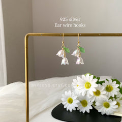 Lily of the Valley Earrings - Lily flower dangle earrings - White bell flower earrings