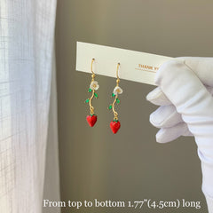 Strawberry Earrings - Strawberry Flower Leaf - Fruit Earrings - Cute - Creative Earrings - Gift - Handmade Earring.