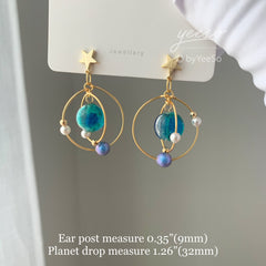 Planet earrings, Universe statement earrings, galaxy dangle earrings, unique dangle