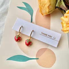 Strawberry Earrings - Tiny Strawberry Huggie hoops - Fruit Earrings - Cute - Creative Earrings - Gift - Handmade Earring.