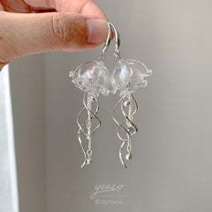 Jellyfish Dangle Earrings, Silver Jellyfish drop Earrings, Beach Lover Earring Gift, Unique Earrings