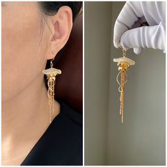 Gold Jellyfish Dangle Earrings - Handmade Jellyfish Earrings Dangle - Unique Earrings - Beach vibes Earrings