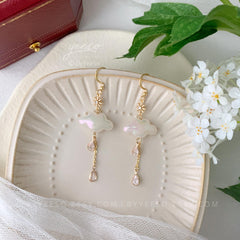 Cloud Earrings, Celestial Rain Cloud Earrings Dangle, Fun white Cloud long drop earrings