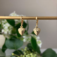 Heart Dangle Drop Earrings, Gold Love Heart Huggie Hoop Earring with Heart Charm Pendant, Jewelry Gift for Her