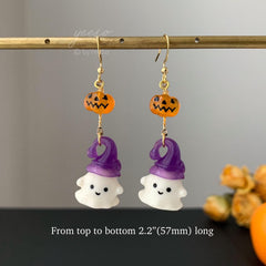 Ghost Pumpkin Halloween Earrings Dangle, Boo Pumpkin Earrings, Unique Halloween Earrings Dangle