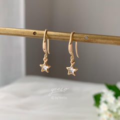 Tiny Star Ear Hooks, Starburst Earrings, Star Charm Everyday Earrings, Minimalist Hook Earrings
