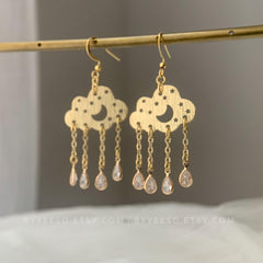 Rain Cloud Earrings Dangle, Celestial Cloud Drop Earrings, Unique Cloud Earring Dangle
