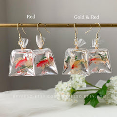 Bag of Fish Earrings, Fish in a Bag Resin Earrings, Fish Earrings, Fun Earrings, Unique Earrings
