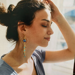 Planet Earrings Dangle - Universe statement earrings - Galaxy Long Drop Earrings - Unique dangle