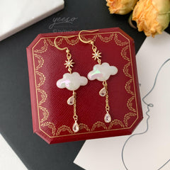 Cloud Earrings, Celestial Rain Cloud Earrings Dangle, Fun white Cloud long drop earrings