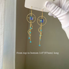 Planet Earrings Dangle - Universe statement earrings - Galaxy Long Drop Earrings - Unique dangle