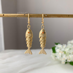 3D Movable Fish Earrings, Gold Plated Fish Dangle Earrings, Articulated Fish Jewelry, Unique Fish Pisces Earrings, Sea Lover Gift for her
