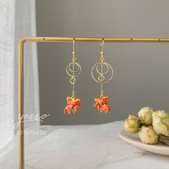 Goldfish and Bubble Dangle Earrings - fish earrings - Unique Dangle