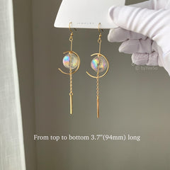 Clear Glass Ball Minimalist Earrings Dangle, Glass Ball Long Drop Earrings, Unique Earrings