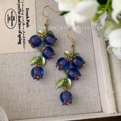 Blueberry Dangle Earrings, Glass Fruit Dangle Earrings, Berry Drop Earrings, Fruit Jewelry Gift For Her