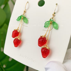 Unique Strawberry Earrings, Double Strawberry Earrings, Unique Fruit Earrings Gift