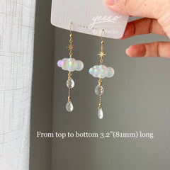 Celestial Rain Cloud Earrings Dangle - Fun white Cloud long drop earrings