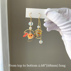 Goldfish and Bubble Dangle Earrings - fish earrings - Unique Dangle