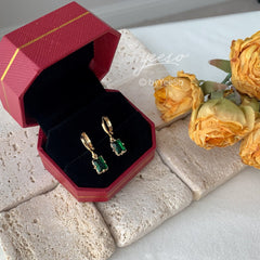 Emerald Green baguette hoops - Huggie Hoops Earring - Gemstone Dainty Minimalist Earrings