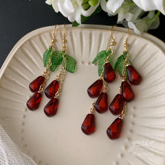 Pomegranate Dangle Earrings, Pomegranate Seed Earrings, Pomegranate persephone earrings, Unique Fruit Earrings Dangle
