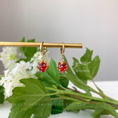 Tiny Strawberry Huggie hoops Earrings - Cute Creative Fruit Earrings - Handmade Earring Gift