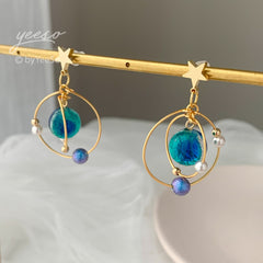 Planet earrings, Universe statement earrings, galaxy dangle earrings, unique dangle