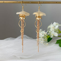 Gold Jellyfish Dangle Earrings - Handmade Jellyfish Earrings Dangle - Unique Earrings - Beach vibes Earrings