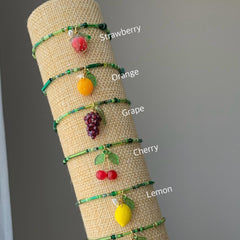 Fruit Bracelet, Strawberry Bracelet, Lemon Bracelet, Fruit Jewelry, Orange, Cherry, Grape, Mushroom, Lily of the valley, Fun Bracelet Gift