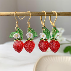 Strawberry Earrings Dangle, Fruit Berry Earrings, Cute Strawberry Earrings, Unique Dangle
