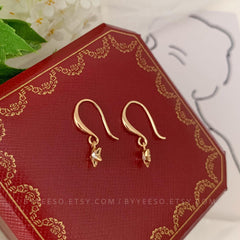 Tiny Star Ear Hooks, Starburst Earrings, Star Charm Everyday Earrings, Minimalist Hook Earrings