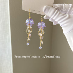 Raw Stone Jellyfish Dangle Earrings - Purple Jellyfish drop Earrings - Unique Jellyfish Earrings Dangle