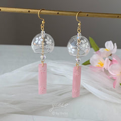 Cherry Blossom Wind Chime Earrings Dangle - Japanese Wind Chime - Wind Bell Earrings - Japanese PinkSakura Earrings - unique dangle