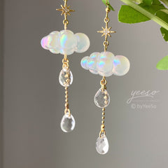 Celestial Rain Cloud Earrings Dangle - Fun white Cloud long drop earrings