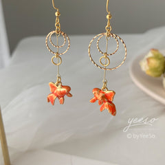 Goldfish and Bubble Dangle Earrings - fish earrings - Unique Dangle