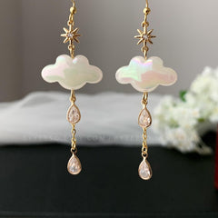 Cloud Earrings, Celestial Rain Cloud Earrings Dangle, Fun white Cloud long drop earrings