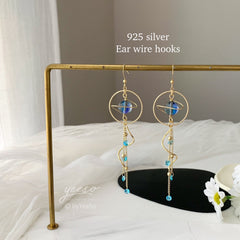 Planet Earrings Dangle - Universe statement earrings - Galaxy Long Drop Earrings - Unique dangle