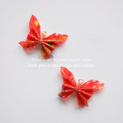 Red Butterfly Origami Earrings - Paper Butterfly Huggie Hoops - Handmade Paper Folding - Lever Back - Unique Dangle