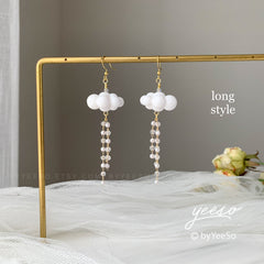 Asymmetry Rain Cloud Earrings Dangle - Fun white Cloud long drop earrings