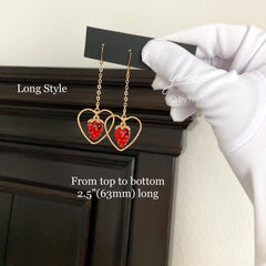 Strawberry Heart Drop Earrings -  Handmade Cute Strawberry Fruit Earrings - Unique Earrings gift for her