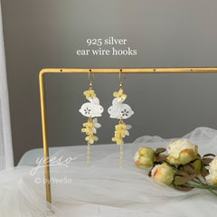 Yellow Osmanthus Blossom Earrings - Japanese rabbit bunny Earrings - Japanese Floral Earring - gold Osmanthus