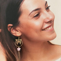 Gold Butterfly Cherry Blossom Earrings, Beautiful 18K Gold Plated Butterfly Long Drop Earrings
