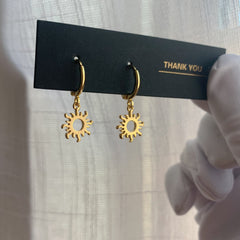 Gold Sun Charm Huggie Hoop Earrings - Sun Dangle Drop Earrings - Gold plated sun earrings