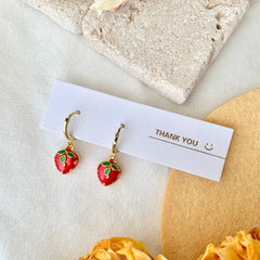 Strawberry Earrings - Tiny Strawberry Huggie hoops - Fruit Earrings - Cute - Creative Earrings - Gift - Handmade Earring.